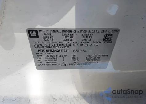 2017 GMC Sierra 1500 Slt z USA, uszkodzony, nr VIN 3GTU2NEC6HG347934